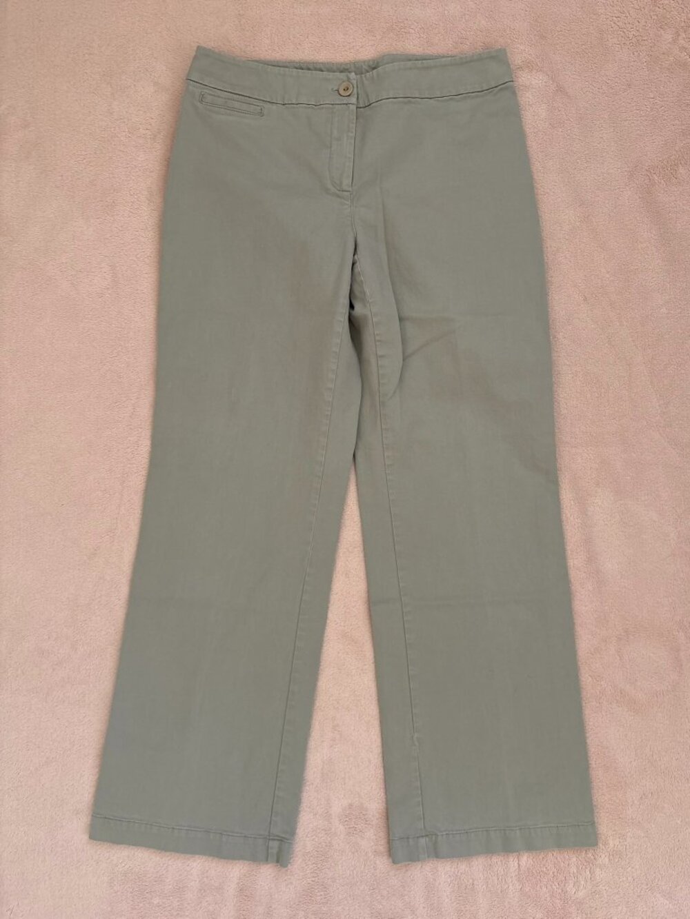 Eileen Fisher Button & Zip Adjustable Back Green Cotton Petite Pants Petite S